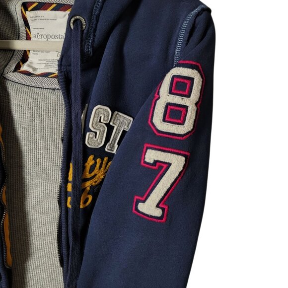 Aeropostale Womens Y2K Varisity 2000s Preppy Graphic Patchwork Hoodie Jacket L - Picture 6 of 15